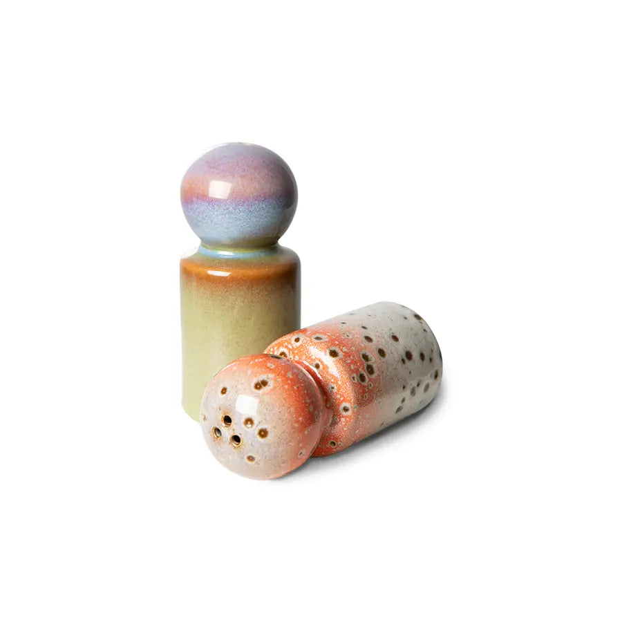 HK Living - 70s ceramics: pepper & salt jar - Asteroids/Peat