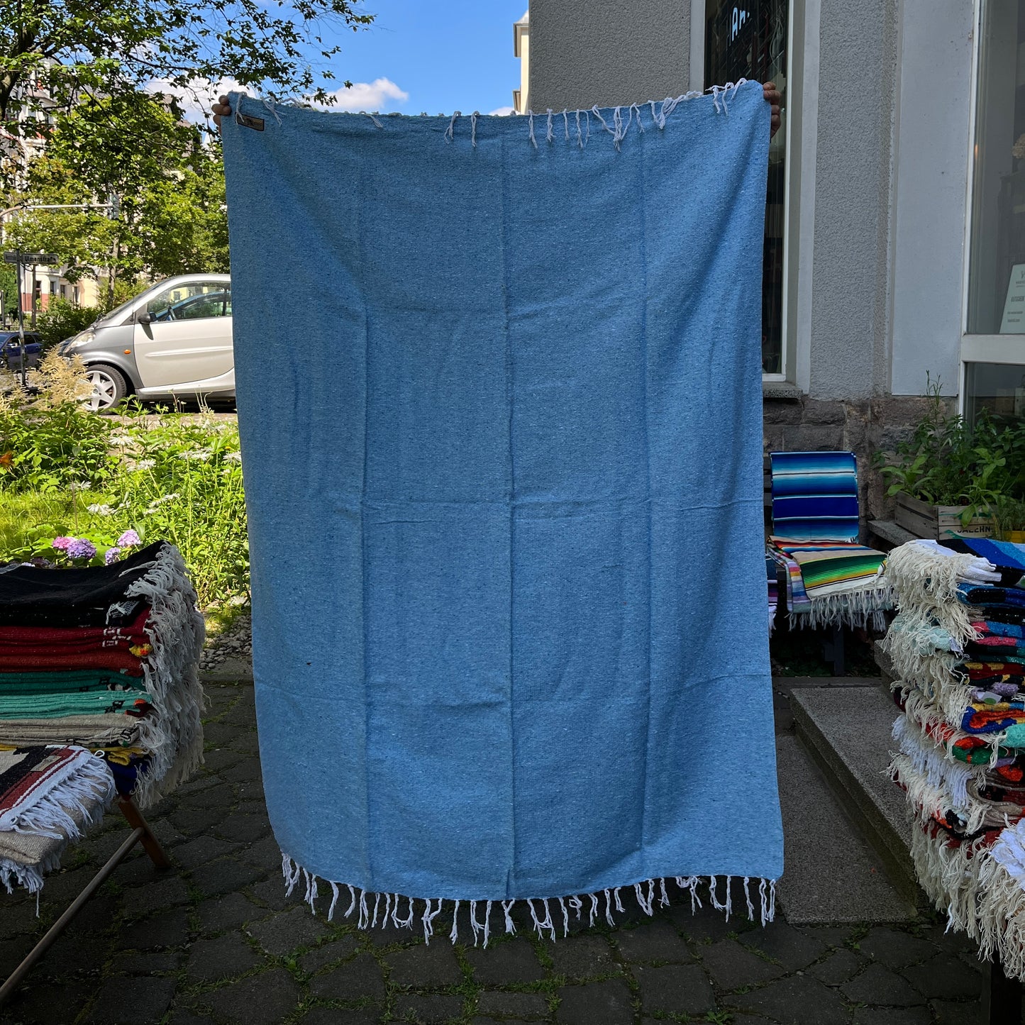 Westpath - einfarbige mexikanische Decke - Hellblau