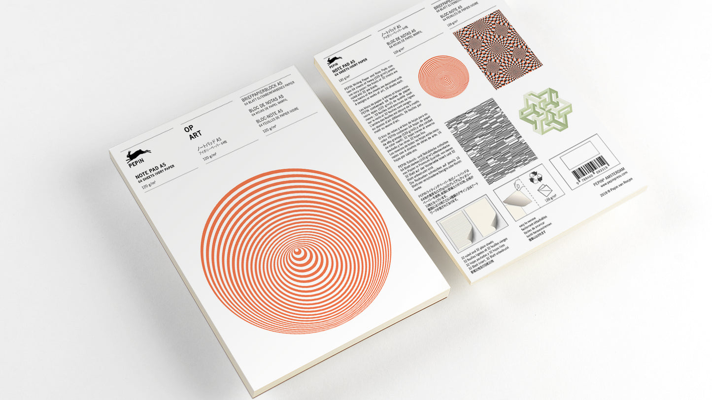 Pepin Press Note Pad A5 Op Art exklusiver Notizblock mit geometrischen Optical Art Mustern für den Schreibtisch