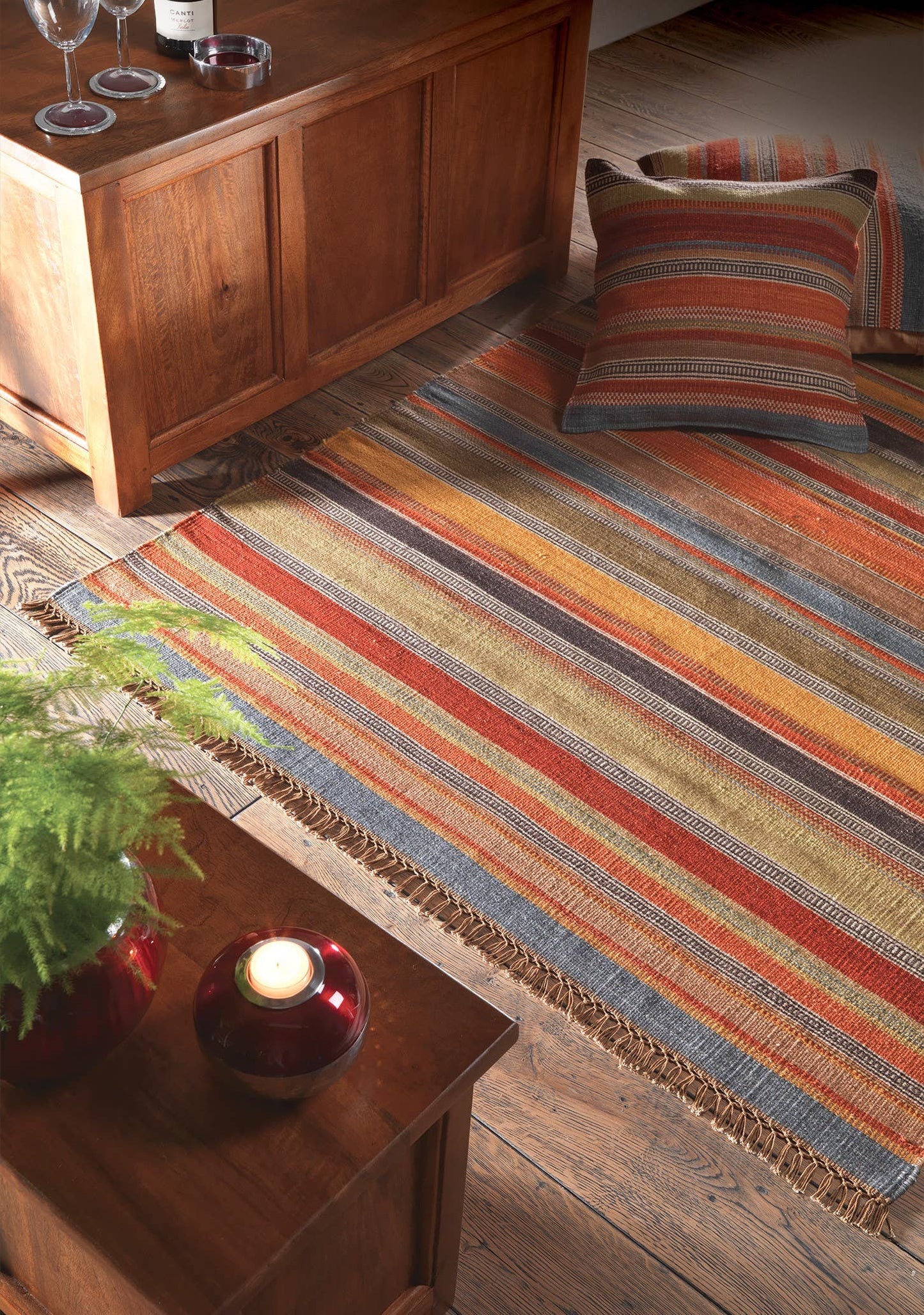 Ooty Stripe Indischer Kelim Teppich 75 x 120 cm