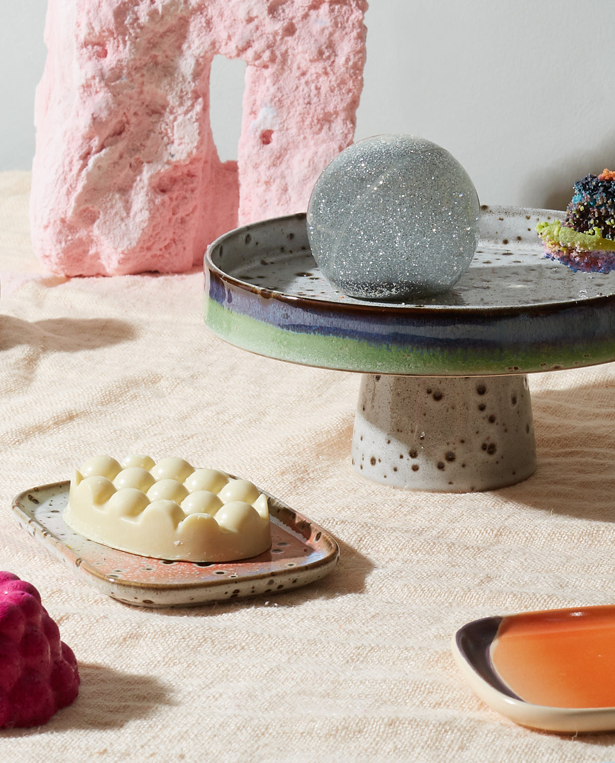 HKliving 70s Ceramics Small Trays Crayon 2er Set kleine rechteckige Keramik Schalen im Retro Look
