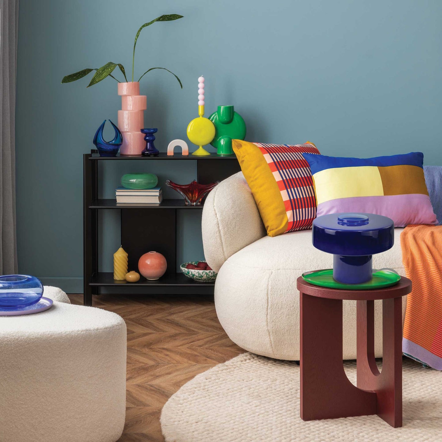 C-Création -Foza Tischlampe mit farbigem Glas und Retro-Stil - Blau