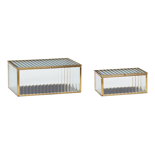 Hübsch© - RIPPLE GLASBOXEN - Messingfarben (2er Set)
