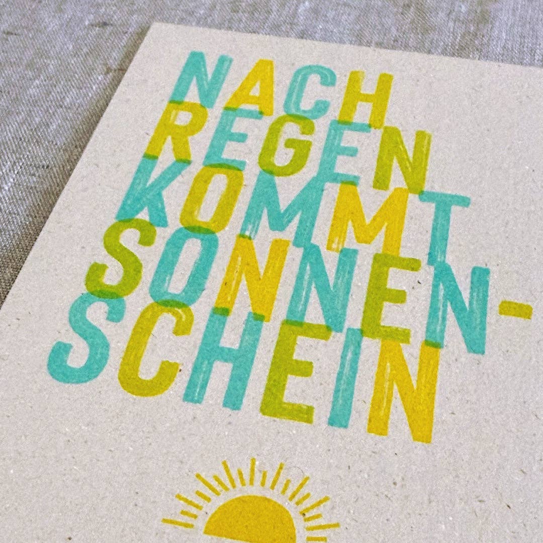 Postkarte Togethery „Nach Regen kommt Sonnenschein", Format A6, Risographie