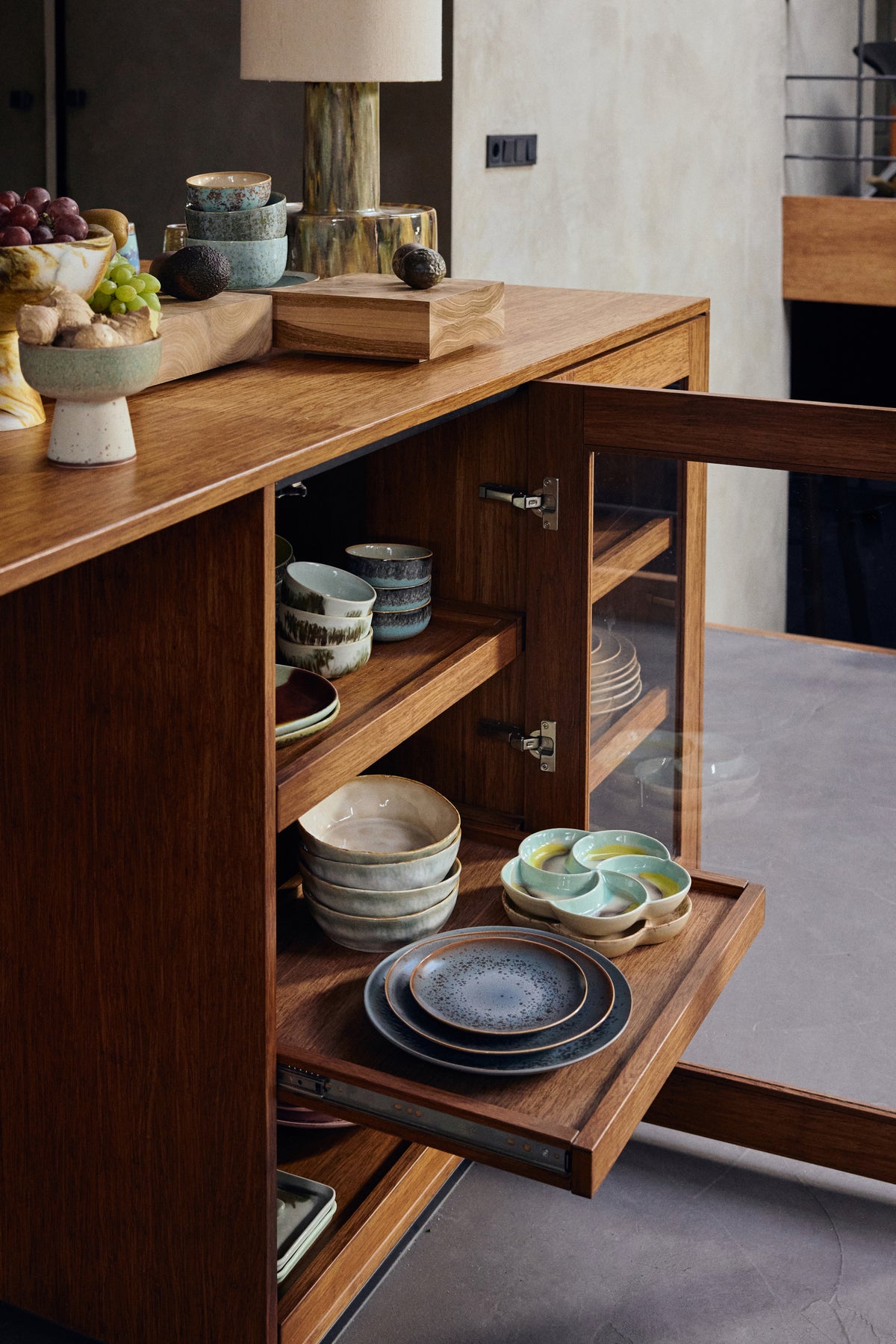 HKliving 70s Ceramics Speiseteller mineral 2er Set große Keramik Essteller im Retro Look