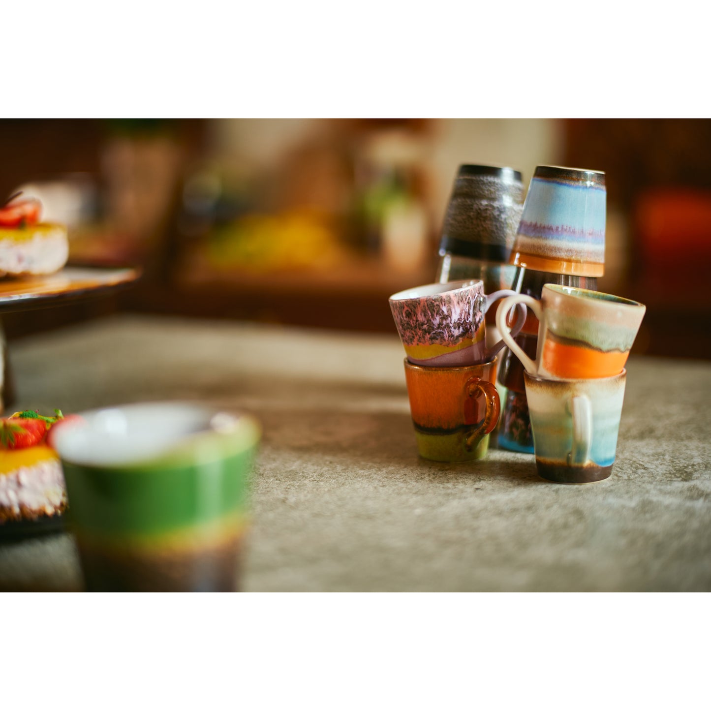 HKliving 70s ceramics: Espresso Tassen, Retro-Set mit 4 Tassen, 8 x 5,8 x 6,2 cm