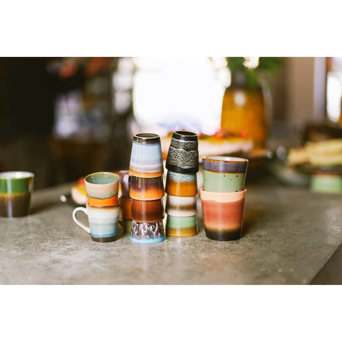 HKliving 70s ceramics: Espresso Tassen, Retro-Set mit 4 Tassen, 8 x 5,8 x 6,2 cm