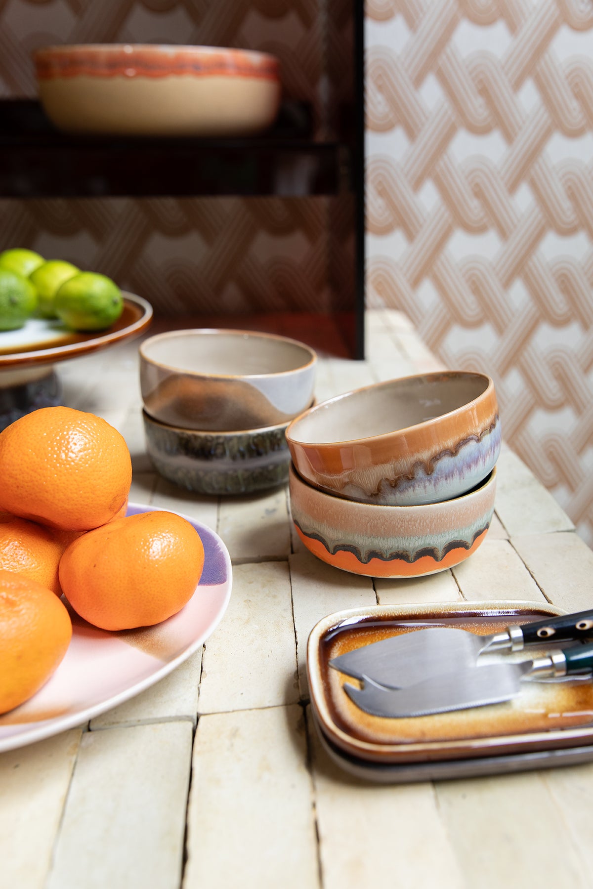 HKliving 70s Ceramics Dessert Bowls Reef 4er Set Keramik Schalen im Retro Look
