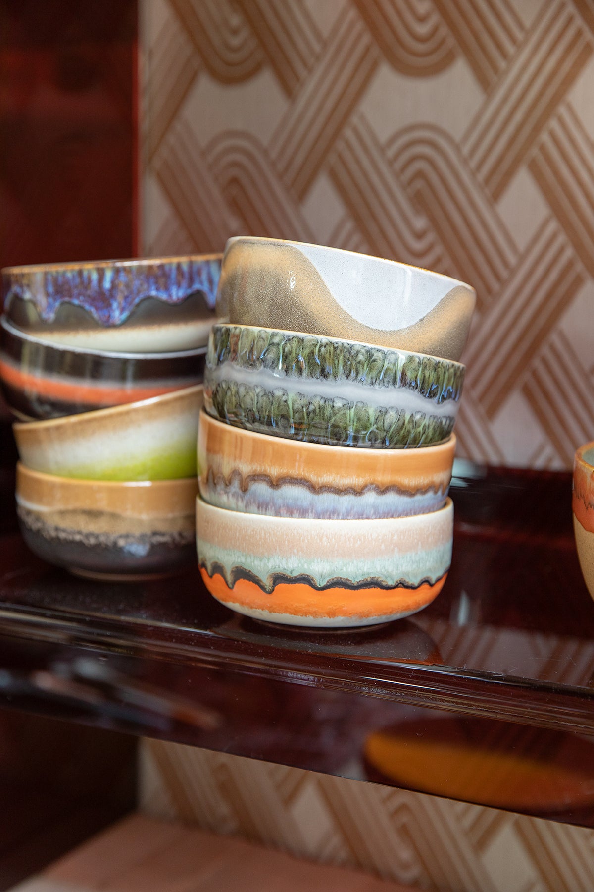 HKliving 70s Ceramics Dessert Bowls Reef 4er Set Keramik Schalen im Retro Look