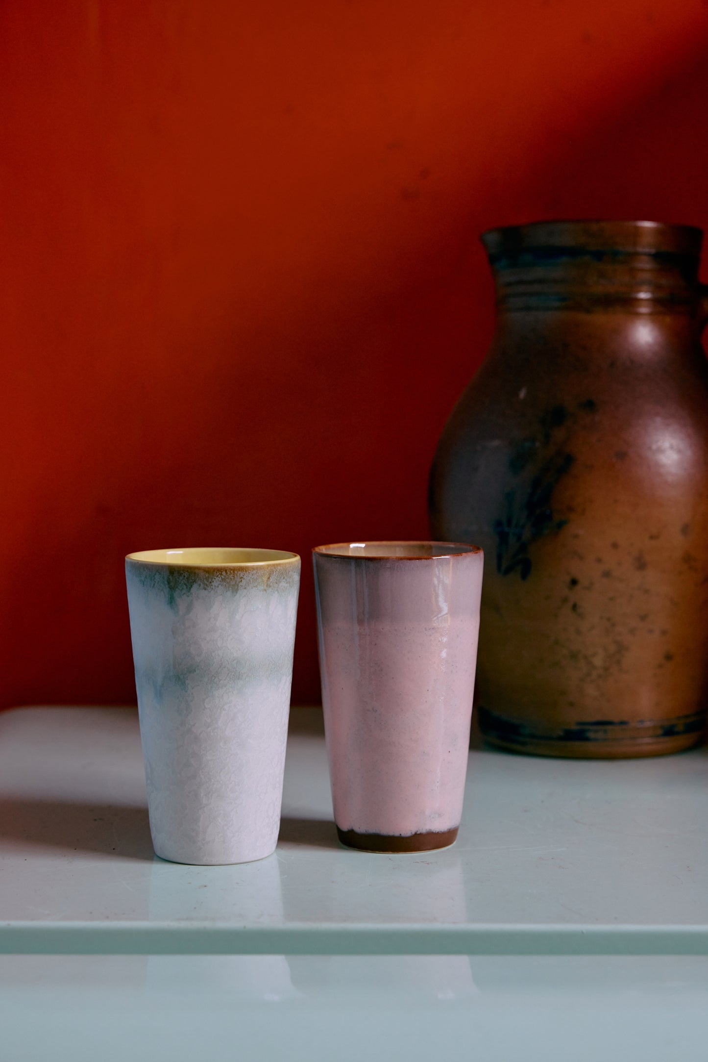 HKliving 70s ceramics: Latte Becher, Fresco-Set mit 2 Bechern, 7,5 x 7,5 x 13 cm, 300 ml
