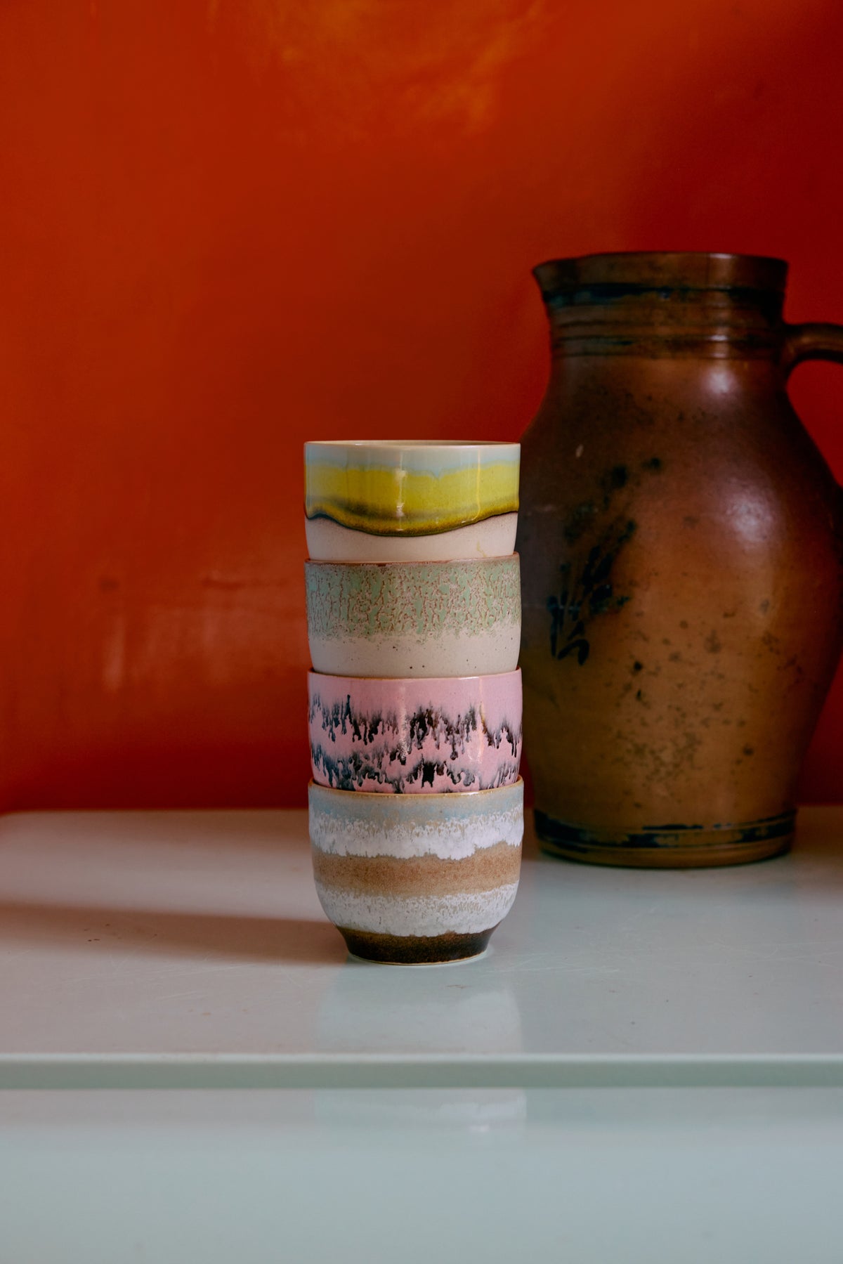 HKliving 70s ceramics: Café Becher, Deco-Set mit 4 Bechern, 8 x 8 x 7 cm, 250 ml