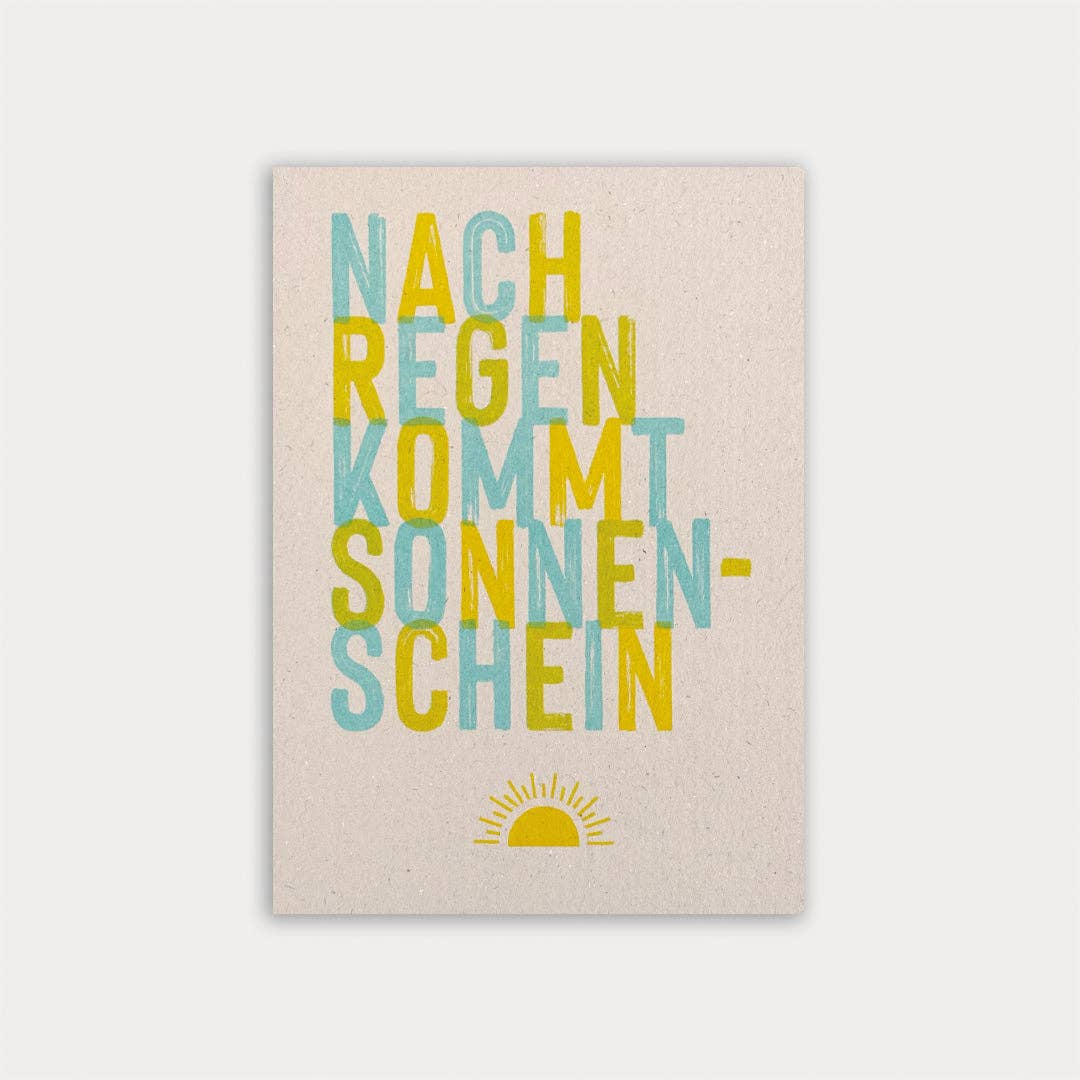 Postkarte Togethery „Nach Regen kommt Sonnenschein", Format A6, Risographie