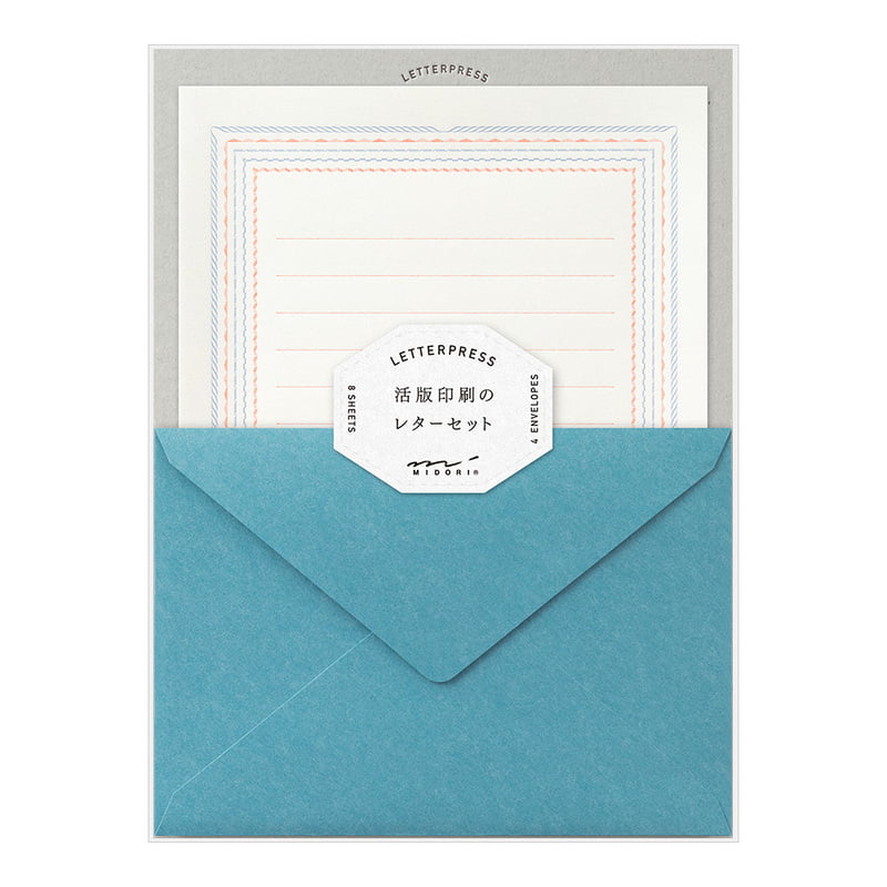 Midori Briefset Buchdruck Rahmen Blau, A5