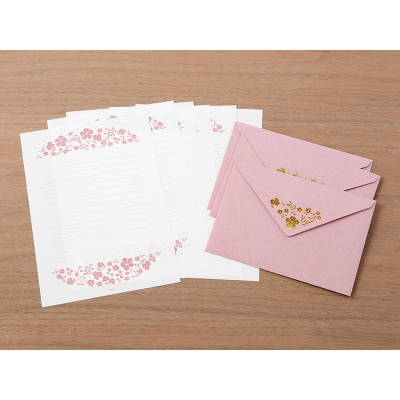 Midori Briefset Rosa mit Blumenmotiven und Folienprägung auf den Umschlägen