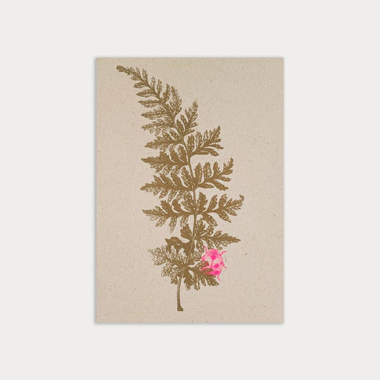 Postkarte Togethery „Farn mit Marienkäfer", Format A6, Risographie