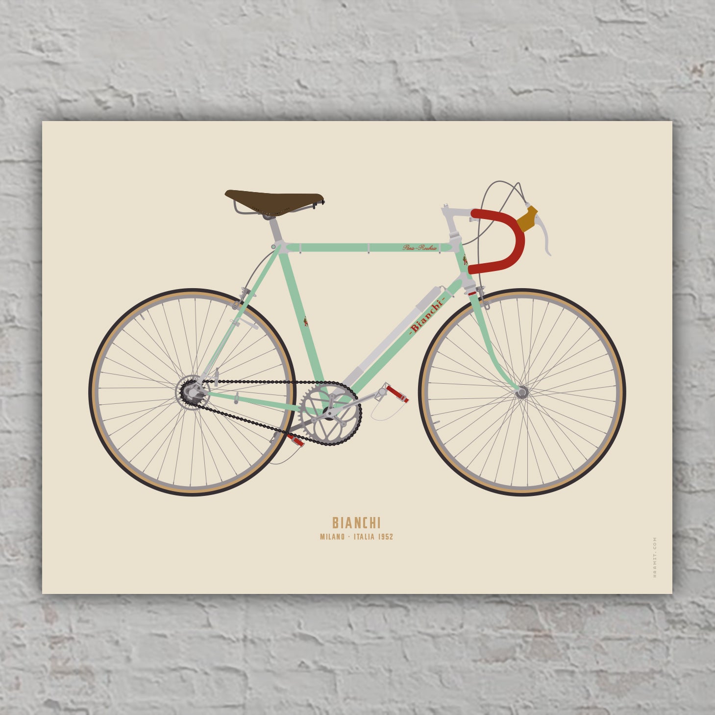 Poster Bianchi Rennrad (Italien 1952), Kunstdruck historisches Fahrrad