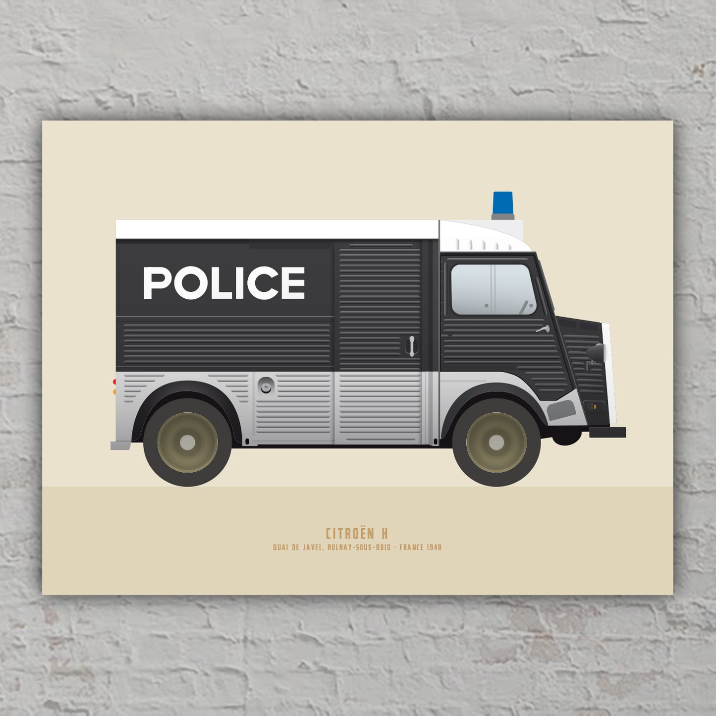Poster, Citroën Typ H Police, Kunstdruck „Wellblech-Bus“, Oldtimer