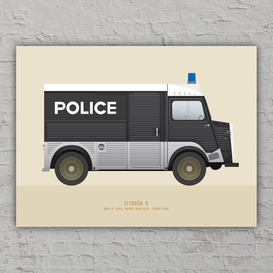 Poster, Citroën Typ H Police, Kunstdruck „Wellblech-Bus“, Oldtimer