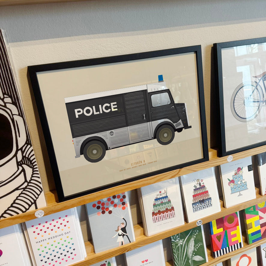 Poster, Citroën Typ H Police, Kunstdruck „Wellblech-Bus“, Oldtimer