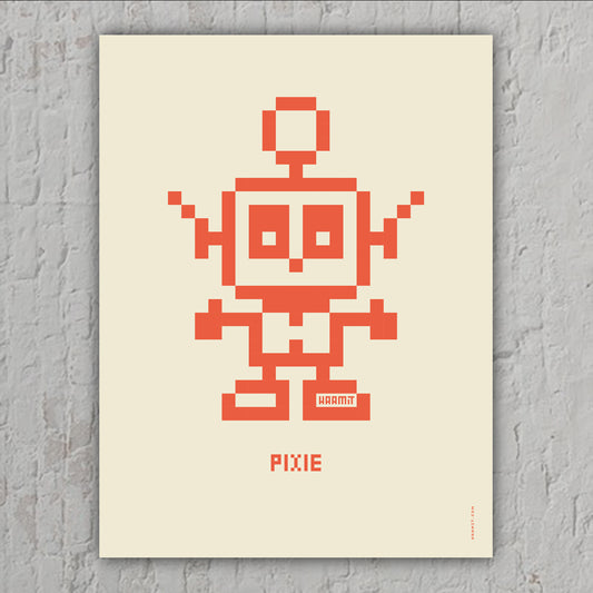 Poster Pixel Roboter Pixie, Kunstdruck Pixelart