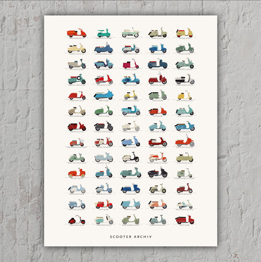 Poster Scooterarchiv, die schönsten Motoroller, Kunstdruck, Oldtimer