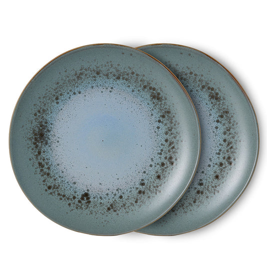 HKliving 70s Ceramics Speiseteller mineral 2er Set große Keramik Essteller im Retro Look