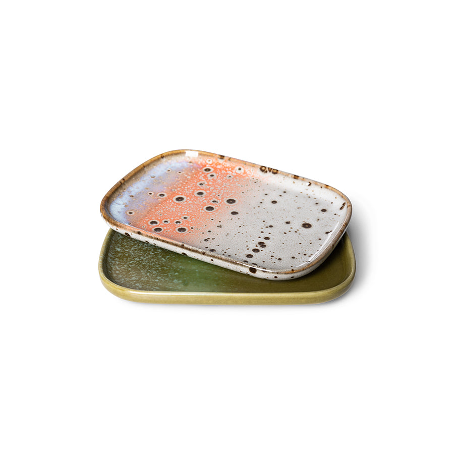 HKliving 70s Ceramics Small Trays Atlas 2er Set kleine rechteckige Keramik Schalen im Retro Look