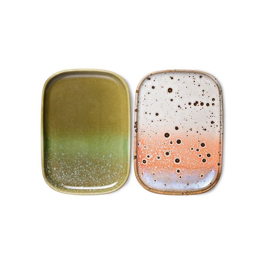 HKliving 70s Ceramics Small Trays Atlas 2er Set kleine rechteckige Keramik Schalen im Retro Look