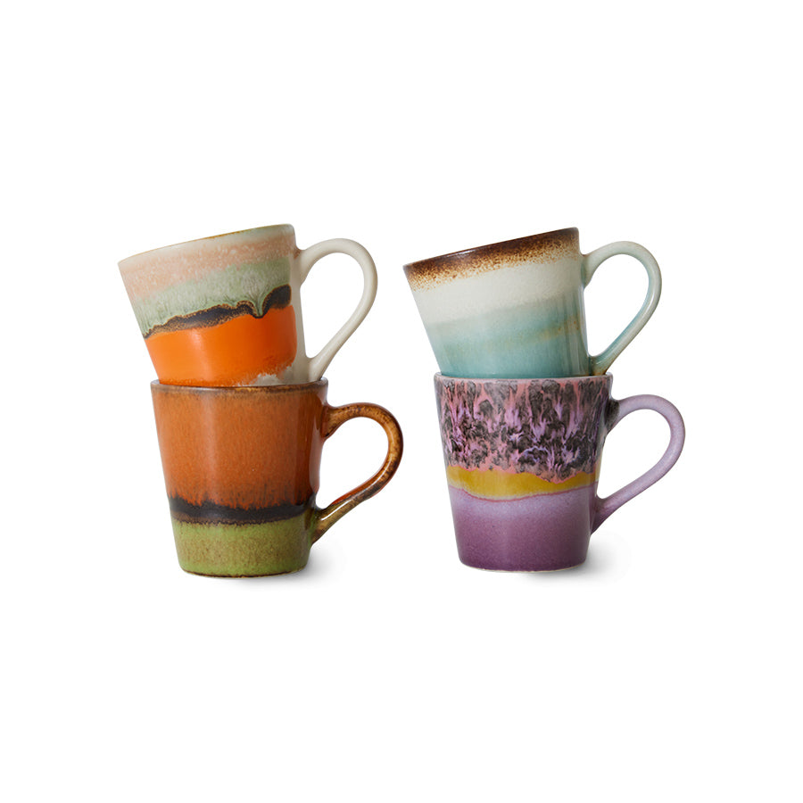 HKliving 70s ceramics: Espresso Tassen, Retro-Set mit 4 Tassen, 8 x 5,8 x 6,2 cm
