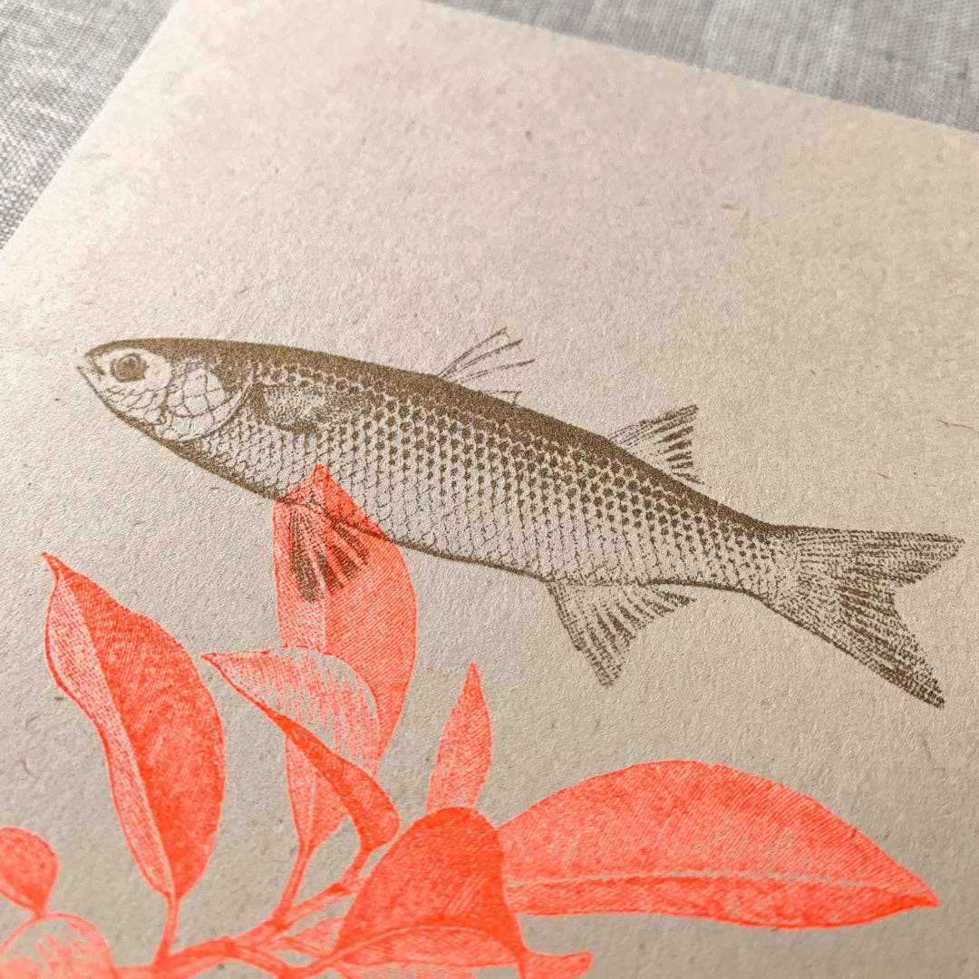 Postkarte Togethery „Fisch mit Orange", Format A6, Risographie