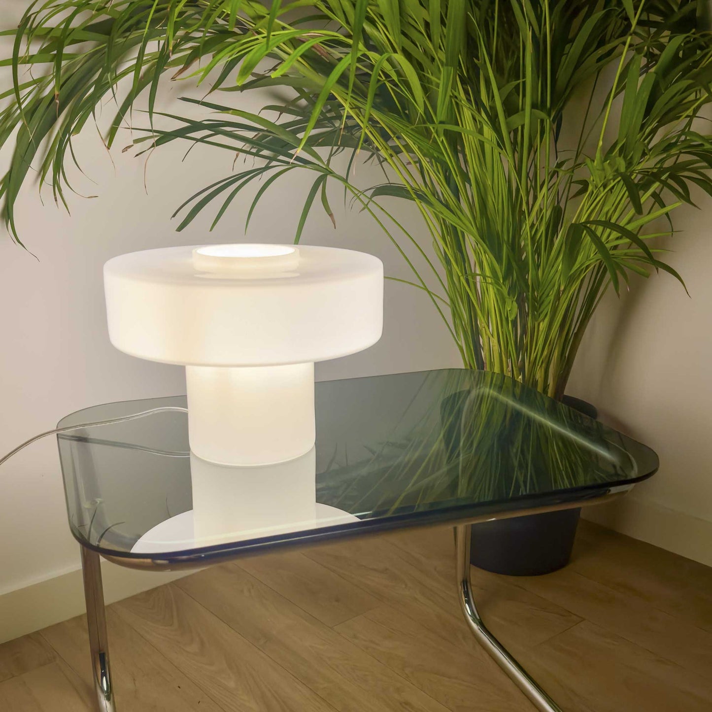 C-Création -Foza Tischlampe mit farbigem Glas und Retro-Stil - Blau