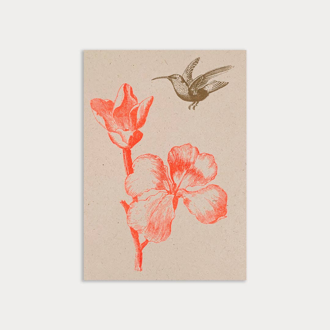 Postkarte Togethery „Kolibri mit Blume", Format A6,  Risographie