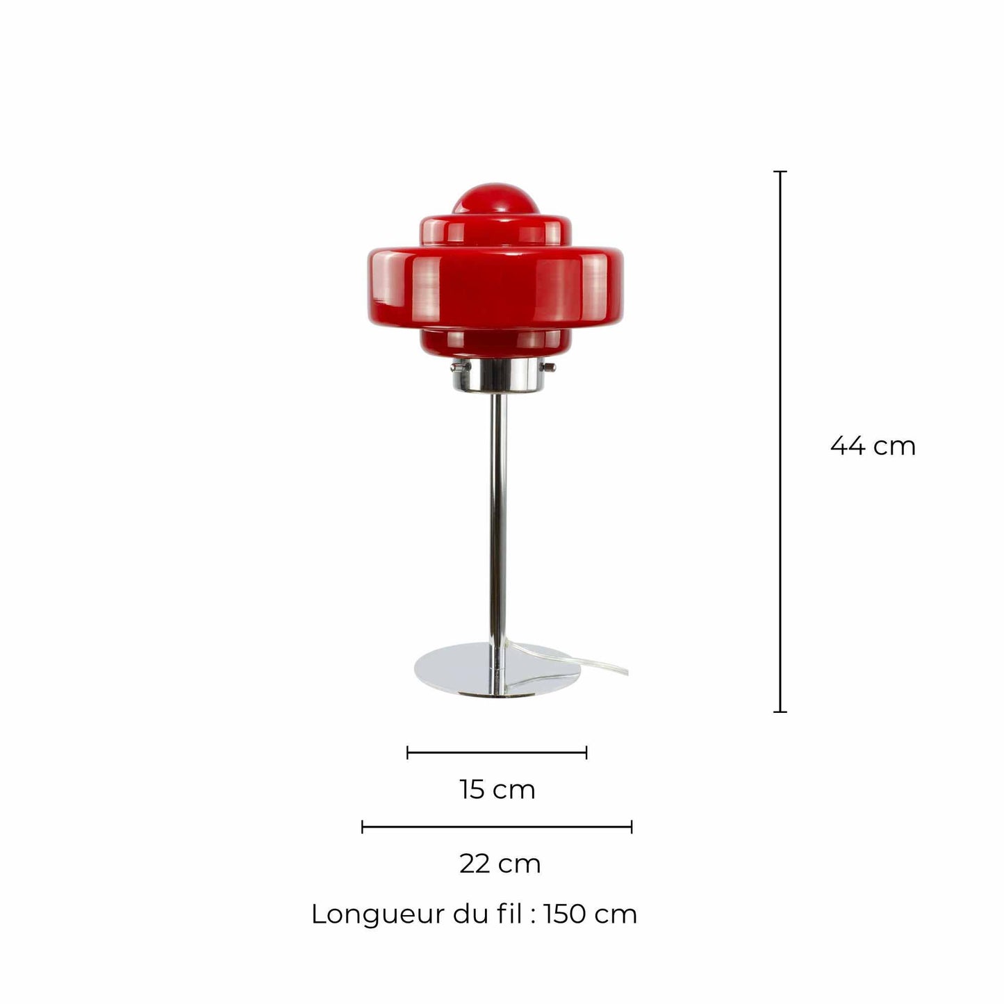 Tischlampe aus farbigem Glas und verchromtem Metall Zéni: Rot