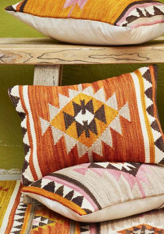 Kunduz Handwebstuhl Kelim Kissenbezug, 35 x 50 cm, Design 2