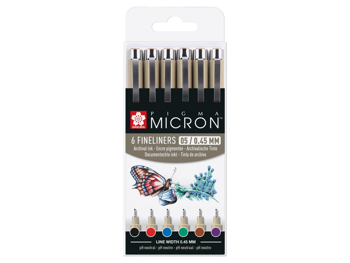 Sakura Pigma Micron 6er Set mit neun bunten Präzisions-Finelinern für feine Zeichnungen, Illustrationen und Bullet Journaling