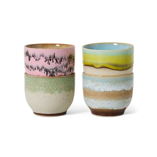 HKliving 70s ceramics: Café Becher, Deco-Set mit 4 Bechern, 8 x 8 x 7 cm, 250 ml