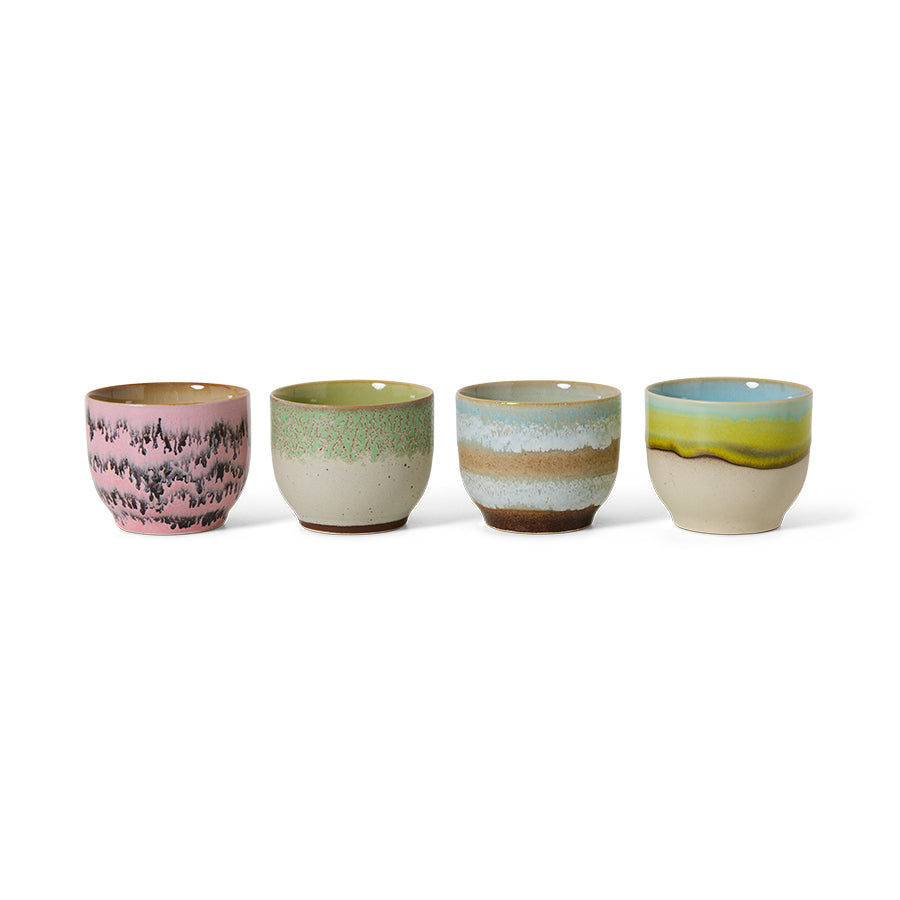 HKliving 70s ceramics: Café Becher, Deco-Set mit 4 Bechern, 8 x 8 x 7 cm, 250 ml