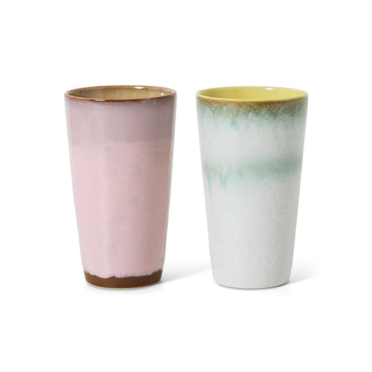 HKliving 70s ceramics: Latte Becher, Fresco-Set mit 2 Bechern, 7,5 x 7,5 x 13 cm, 300 ml