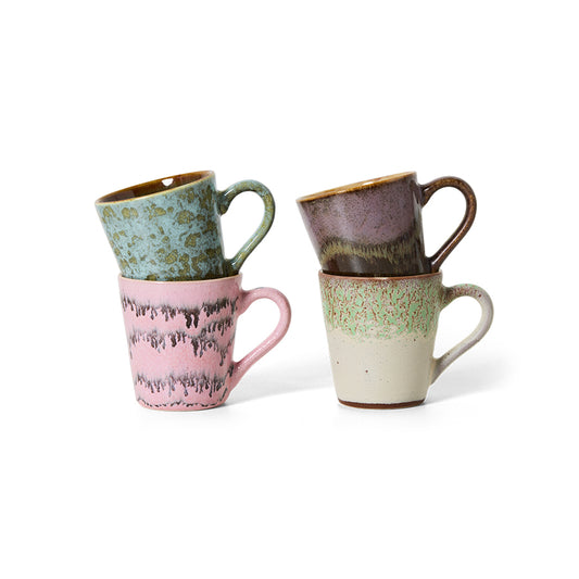 HKliving 70s ceramics: Espresso Tassen, Brutalism-Set mit 4 Tassen, 8 x 5,8 x 6,2 cm