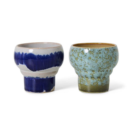 HKliving 70s ceramics: Lungo-Becher, Symbolist-Set mit 2 Bechern, 8,9 x 8,9 x 8,1 cm