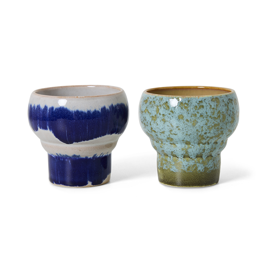 HKliving 70s ceramics: Lungo-Becher, Symbolist-Set mit 2 Bechern, 8,9 x 8,9 x 8,1 cm