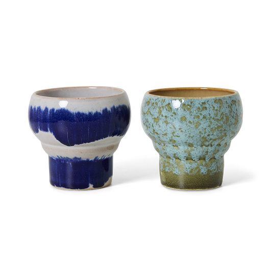 HKliving 70s ceramics: Lungo-Becher, Symbolist-Set mit 2 Bechern, 8,9 x 8,9 x 8,1 cm