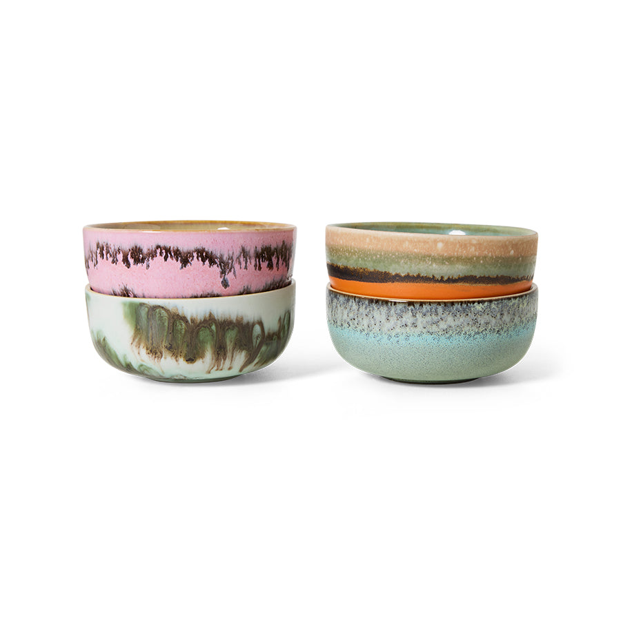 HKliving 70s Ceramics Tapas Bowls Renaissance 4er Set kleine Keramik Schalen im Retro Look