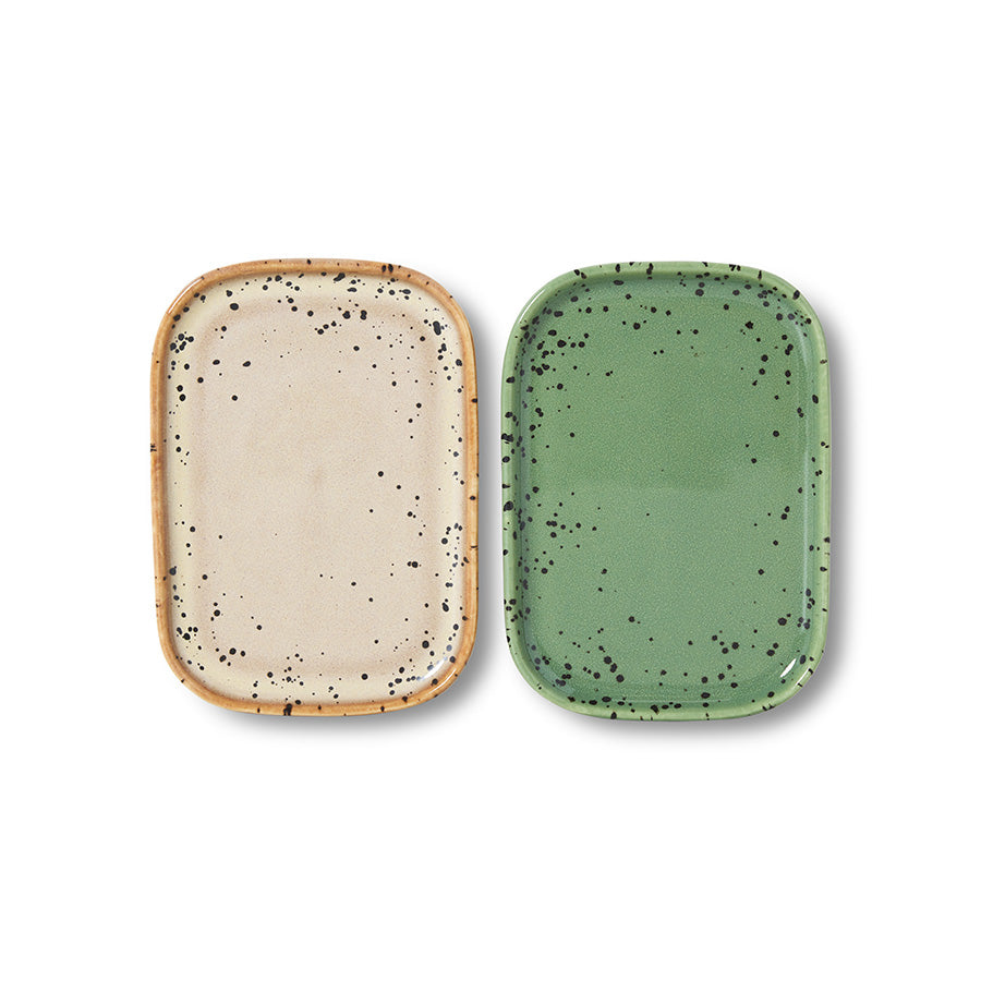 HKliving 70s Ceramics Small Trays Crayon 2er Set kleine rechteckige Keramik Schalen im Retro Look