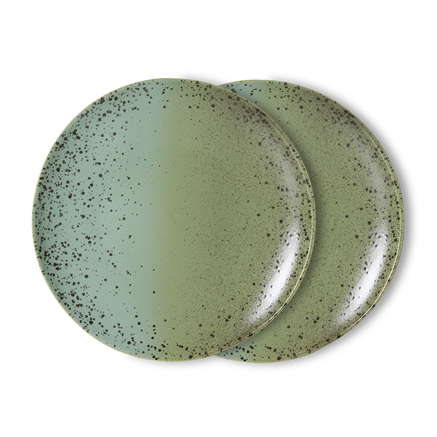 HKliving 70s Ceramics Speiseteller Fleck 2er Set große Keramik Essteller im Retro Look