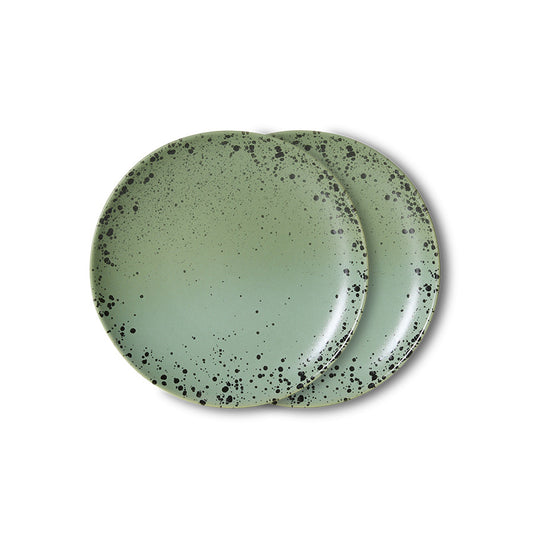 HKliving 70s Ceramics Dessertteller fleck 2er Set kleine Keramik Teller im Retro Look