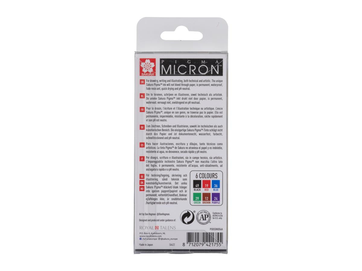 Sakura Pigma Micron 6er Set mit neun bunten Präzisions-Finelinern für feine Zeichnungen, Illustrationen und Bullet Journaling